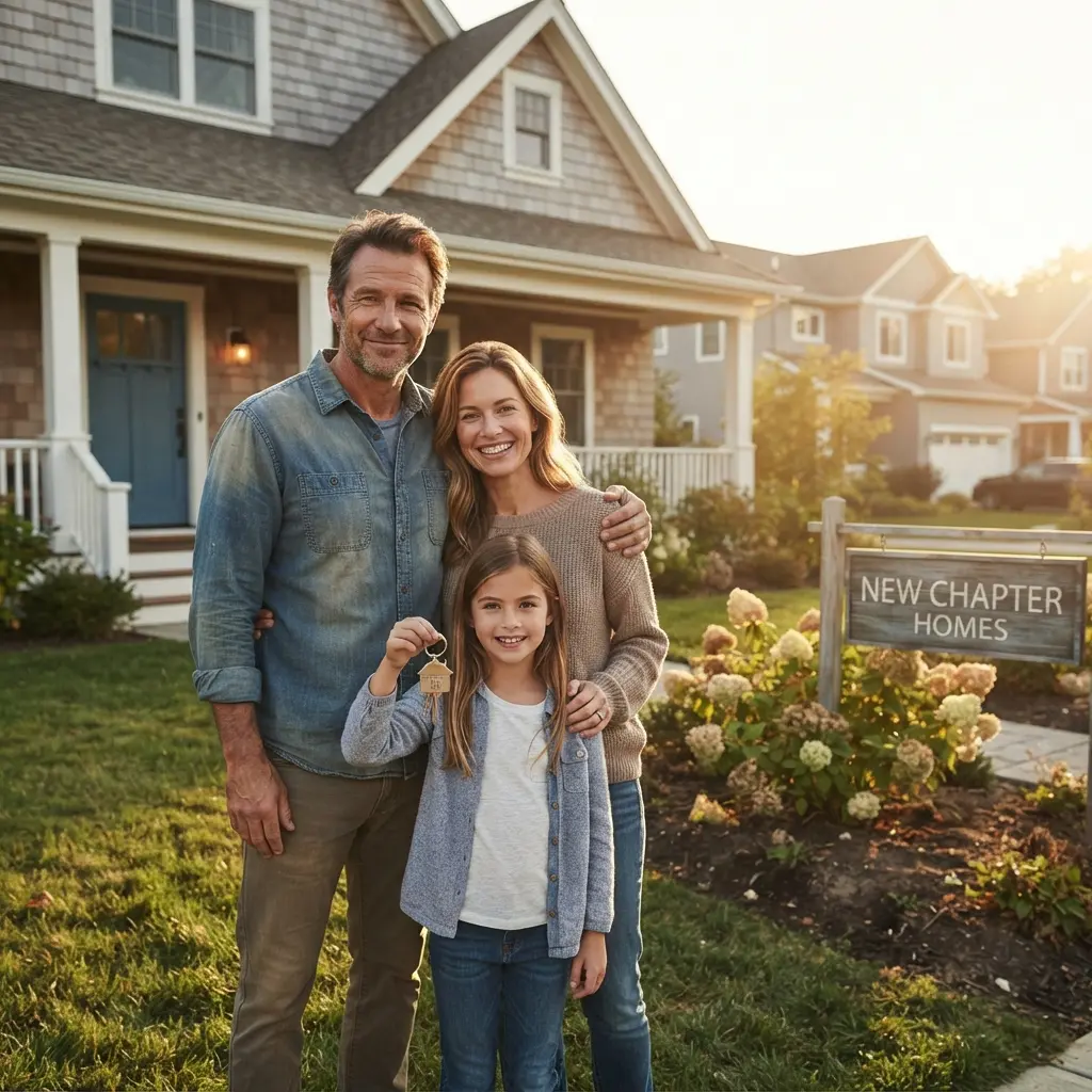Family unlocking the door to their new permanent home